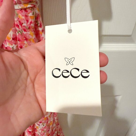 NWT CeCe Spring Breakers Pink Floral Flutter Sleeve Skater Tie Waist Dress XL - Picture 13 of 16